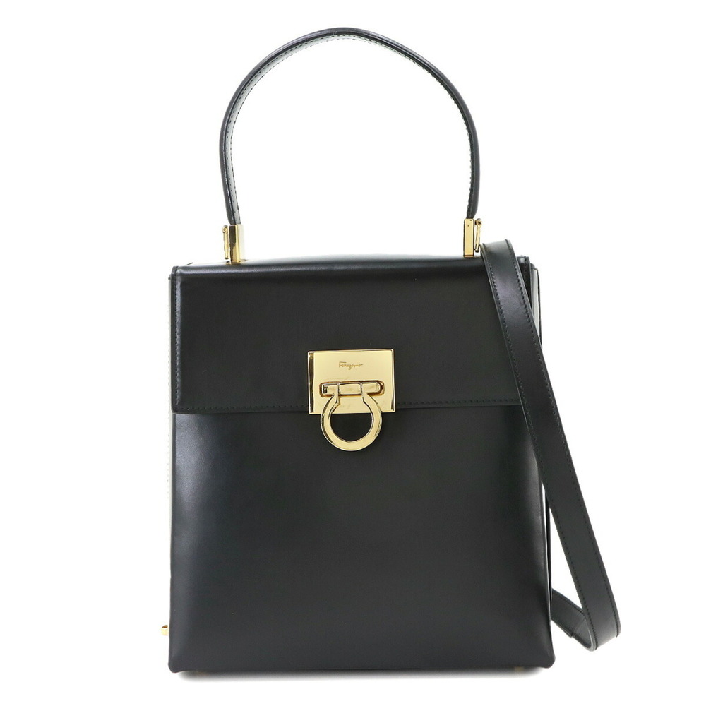 Salvatore Ferragamo Gancini 2-way Hand/Shoulder Handbag, Leather, Black, 21 8...